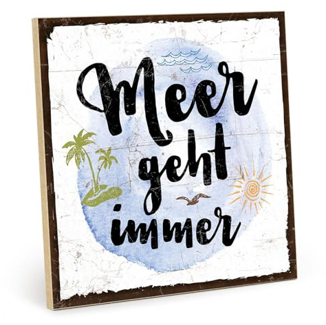 TypeStoff Holzschild mit Spruch – MEER GEHT IMMER – im Vintage-Look mit Zitat als Geschenk und Dekoration zum Thema Strand, Urlaub und Insel - HS-00389