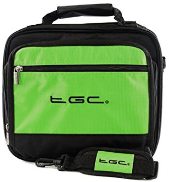 Bush 12 Portable DVD Player Twin Compartment Case Bag by TGC ® (Green & Black)