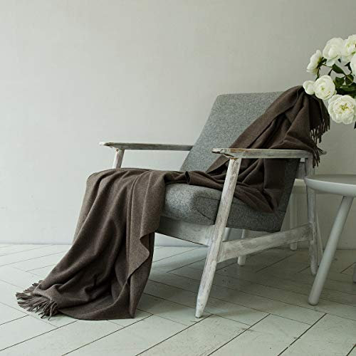 WoolMe Braun Kaschmir Decke Everest, 130 x 180 cm, Hergestellt in Litauen mit Fransen