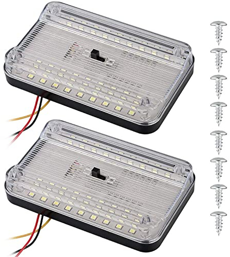 Linkhood 2er-Pack DC 12V 36 LED Auto LKW Fahrzeug Dach Decke Innenraumlicht Lampe Weiß mit Ein-/Ausschalter für Autos Van Camper und Taxis