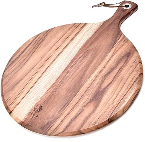 BF BILL.F SINCE 1983 Acacia Wood Pizza Peel/Cutting Board/Serving Tray,Pizza Paddle Spatula Round Transfer Tray Baking Shovel Cake Lifter for Moving Pizza, Cookies, Cakes, Bread, 15.98X11.61X0.5 inch