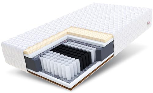 FDM FORGIA Taschenfederkernmatratze 160 x 200 cm 7-Zonen Matratze Kokos & Latex Einlage H3/H5 Mittelhart/Sehr Hart (70-130 kg) Höhe 20 cm Waschbarer Bezug Allergikergeeignet