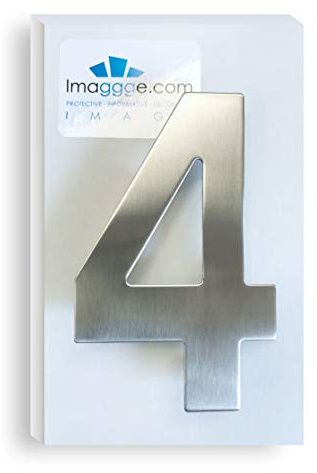 Numero civico o appartamento - Numero civico in acciaio inox spazzolato (qualità 304) - Attacchi in acciaio inox assortiti - 15 cm di altezza - profondità / retro 1,8 cm - numero 4