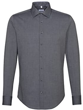 Seidensticker affärsskjorta för män – slim fit – strykfri – kent-krage – långärmad – 100% bomull, Grå (Dunkelgrau 37), 46