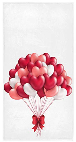 Wamika Asciugamani per il viso di San Valentino con palloncini a forma di cuore, morbido e sottile, asciugamano per gli ospiti, strofinacci da cucina portatili, strofinacci da bagno, decorazioni per