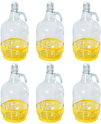 MIKONI 6 STÜCK 5L Gärballon mit BÜGELVERSCHLUSS und Kunststoffkorb Flasche Glasballon Weinballon Bügelflasche