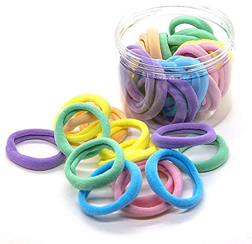 48PCS Seamless Hair Ties Macaron Rainbow Colorful High Elastic Ponytail Holders Hair Bands for Women Girls Teens Children Thick Hair Thin Hair Braided Accessories No Damage Stretchy Gift for Her
