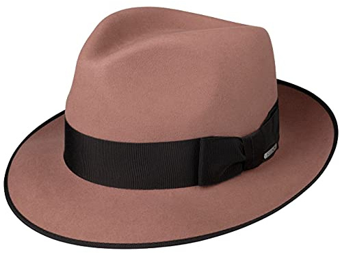 Stetson Penn Fedora Haarfilzhut Filzhut Herrenhut Sommerhut Winterhut Ganzjahreshut Herren - Made in the EU mit Ripsband, Einfass Herbst Sommer Frühjahr Winter Frühling-Sommer Herbst-Winter - 61 cm