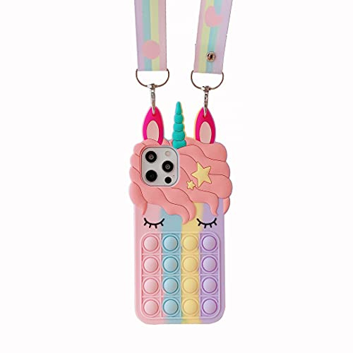 CrazyLemon für iPhone X/XS Hülle, Handyhülle Bubble Phone Case, 3D Pop Bubble Weich Silikon Schutzhülle mit Schlüsselband Stoßfest Hülle - Regenbogen