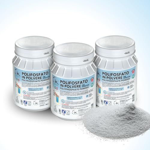 WK - Polifosfati per Caldaia, Ricarica Universale con set di 3 Barattoli in Polvere da 1 Kg per Filtrazione Acqua, Funge da Anticalcare e Anticorrosivo