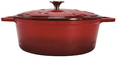 Grillfürst Dutch Oven Sternentöpfchen 3,5 Liter - roter Gusseisen Bräter mit Henkeln und pflegeleichter Emaillierung, ovaler Schmortopf für Grill und Herd