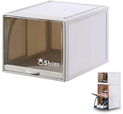 S.I.C Scatola per Scarpe, Contenitori Portascarpe ，Scarpiera con Cassetto estraibile, Portaoggetti, Pieghevole, Impilabile, Salvaspazio (bianco-1)