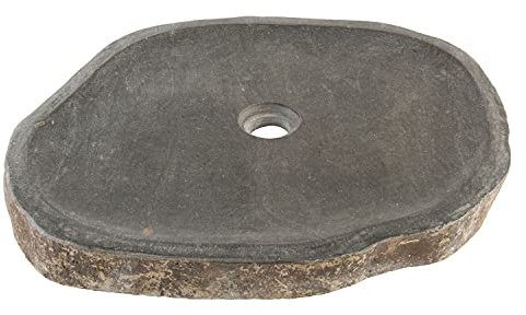Naturstein Waschbecken 50 cm grau rund - Flussstein-Waschbecken flach Aufsatzwaschbecken WOHNFREUDEN