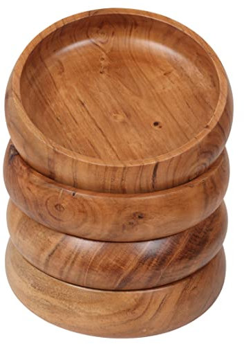 LAVAUX DESIGNS Wooden Bowls for Food | Set of 4 Individual Acacia Wood Bowls 20x5 cms (740 ml) | Enjoy Your Salad, Pasta, Rice, acai, Smoothie, Soup, Fruits, Snacks