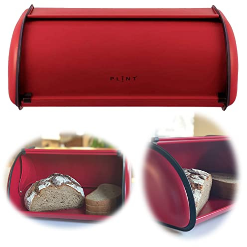 LS-LebenStil Vintage Brotkasten Rot 34cm Metall Retro Brotbox mit Roll-Deckel Aufbewahrungskorb Lüftungslöcher Aufbewahrungsbox Nostalgie Brotkorb zum Frischhalten