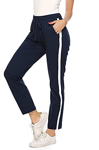 Irdcomps Pantalon de Sport Femme Coton Pantalon de Jogging Bas de Survêtement Pants Décontracté à Rayures Couleur Unie avec Poches Bande Pantalon de Loisirs pour Running Fitness Training Yoga