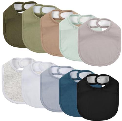 10 Pack Cotton Snap Bibs for Baby Boy Girl, Super Soft Drool Bibs for Teething and Feeding