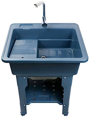 Bac à Linge Évier Utilitaire Lavabo, Évier à Linge Autoportant en Plastique avec Planche à Laver, Évier Utilitaire en Plastique, Meuble de Rangement pour Évier sur Pied pour Buanderie Garage Sous-Sol