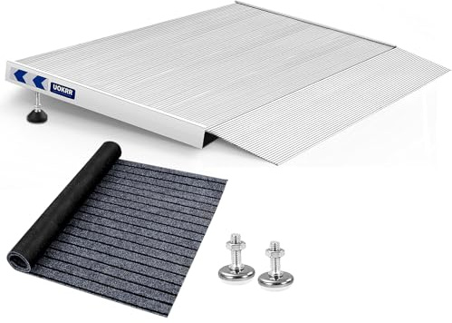 UOKRR Threshold Ramp for Wheelchairs, 1.6-4.7 Rise and 24×36 Platform Aluminum Wheelchair Ramp, Door Threshold Ramps with a Non-Slip Thick Door Mat