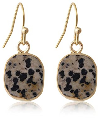 CuLtP Natürliche Dalmatiner-Steine, Tropfen-Ohrringe Mit Ovalem Anhänger, Goldene Ohrhänger, Edelstein-Kristall, Reiki-Balance, Chakra-Schmuck, Geschenk Für Mädchen, Ehefrau