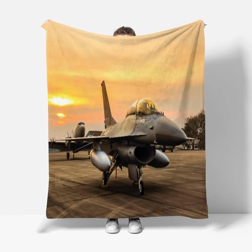 PINNKL Kuscheldecke Flauschig Kämpfer F16 USA Flanelldecke Kinder 150x200 Flugzeug 3D-Digitaldruck Decke Weich Bequem Wohndecke Tagesdecke,Sofadecke Für Jungen Erwachsene Geschenk