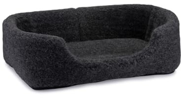 Perfect Wool - Hundeliege Kleine Mittelgroße Hunde - Hundebett aus Schafwolle - Katzenbett 40 x 60 cm - Hundekissen aus natürlichem Stoff - mit abnehmbarem Innenpolster - Schwarz
