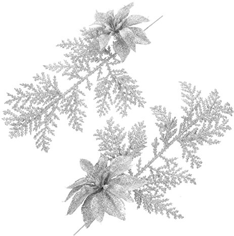 AOKWAWALIY Weihnachtssterne Blumen Glitzer Künstliche Blume 6pcs Weihnachtsblume Handwerk Blume Glitzer Pulver Blumen Weihnachtsblumen Weihnachtsstern Weihnachtsdekorationen