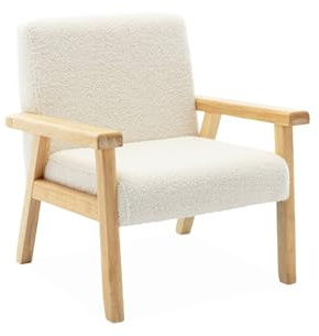 sweeek Poltrona scandinava per bambini in tessuto bouclé e legno di hevea Bianco - 47x43.5x50 cm