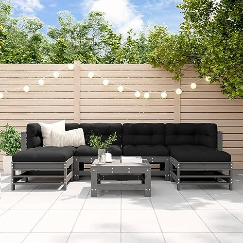 Rantry 7-TLG. Garten-Lounge-Set mit Kissen Grau Massivholz Gartensofa Gartenmöbel Set Loungesofa Möbel Holzsofa Loungegruppe Balkonmöbel Sitzgruppe Sofagarnitur Terrasse Garten Balkon #2