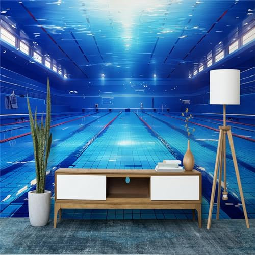 Vlies Fototapete Das Aquariumschwimmbecken Hat Streifen Tapete 200 x 140 cm (B x H), Moderne Vliestapete 3d Effekt Wand Dekoration Blau Motivtapeten Wandtapete Wohnzimmer Restaurant Kinderzimmer