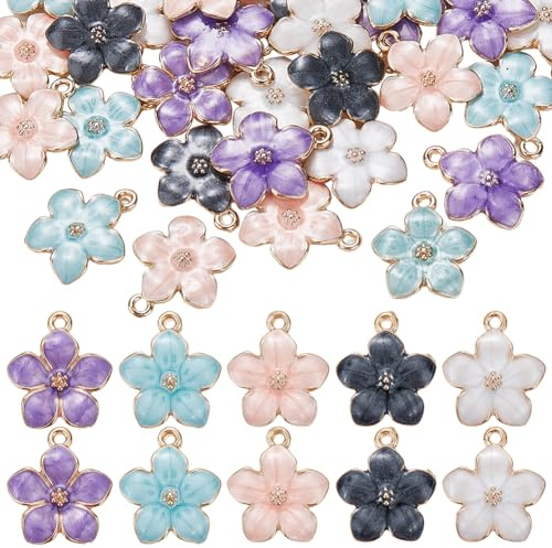 SUNNYCLUE 1 boîte 40 pièces Breloques en Émail Fleur de Cerisier Breloque Mignonne Petite Plaquée Or Mini Ressort Floral Sakuras Breloques en Alliage pour la Fabrication de Bijoux Breloques Bracelet C