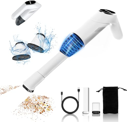 RFVUC Cordless Handheld Vacuum Cleaner, 12KPa Strong Suction & 180° Rotatable Head, 2 in 1 Nozzles for Pet Hair/Car/Home, USB-C Rechargeable, 2 Speed Modes, Mini Portable Vacuum for Office Cleaning