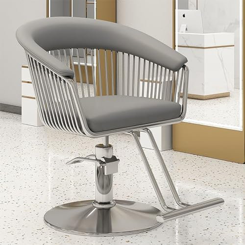 TAUIANE Kosmetikstuhl, Hydraulischer Friseurstuhl, Drehbarer Friseurstuhl, HöHenverstellbar, 360° Drehbar, Mit Drehgelenk Und Hydraulikpumpe, FüR Friseursalon, Spa, Tattoostudio,Silber,001