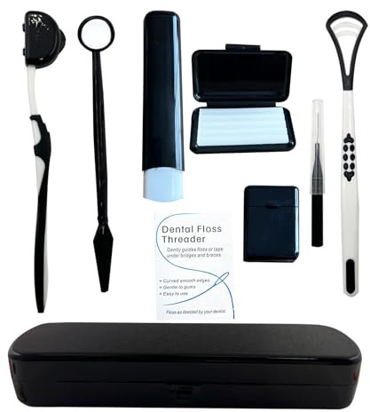 Portable Orthodontic Dental Care Kit for Braces - Interdental Brush Dental Wax Dental Floss Toothbrush Cleaning Kit, Black