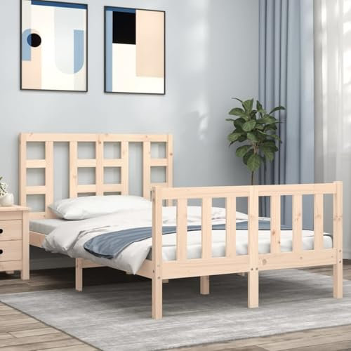Buzaza Massivholzbett mit Kopfteil Bettgestell Bed Frame Holzbett Kopfteil Bett Schlafzimmer Bett Massivholzbetten 120x200 cm - 3191966