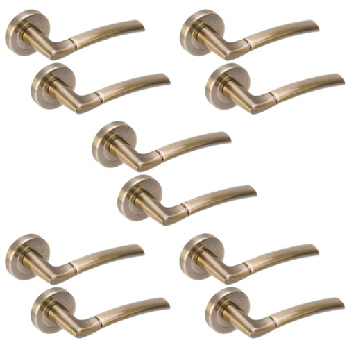 Hunta HANDLEZONE® 5 Sets Neemo Lever On Round Rose Door Handles, Internal Passage Latch Handles - Antique Bronze