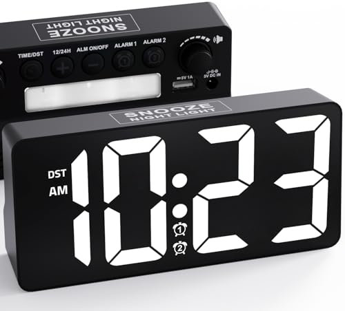 MINORZ Digitaler Wecker mit Nachtlicht, 7-Stufen Lautstärke (70-120 dB), Dual Alarm, Snooze, Große Zahlen, 12/24HR DST, Type-C/USB-Ladeanschluss für Schule, Büro & Schlafzimmer