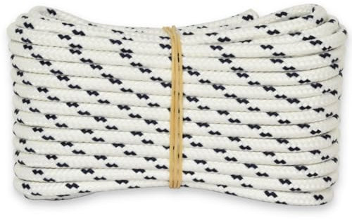 Corderie Italiane 006102120 Treccia mare multiuso giardino e fai da te, stabilizzato ai raggi U.V. resistente a intemperie e agenti atmosferici, 4 mm, 5 mt, colore bianco con spia blu