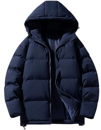 Dmmtot Vestes rembourrées d'hiver pour hommes – Doudoune d'hiver avec capuche – Vestes imperméables – Vestes pelucheuses épaisses et chaudes – Fermeture éclair intégrale – Vestes à manches longues –