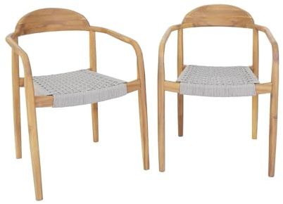sweeek - 2er-Set Sessel aus Akazienholz, mit Beiger Sitzfläche aus Polyrattan, 55,5 x 55 x 79 cm - Cerina