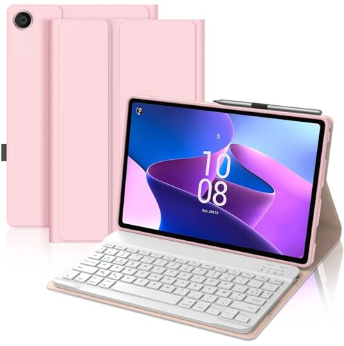 Coque Clavier pour Lenovo Tab M10 3e Gén 10.1 Pouces, AZERTY Français Housse Clavier Bluetooth Magnétique Détachable avec Porte Crayon pour Tablette Lenovo Tab M10 3eme Génération 10.1 2022, Rose