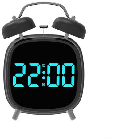 LED-Wecker, 10,2 cm, LED-Display, digitaler Doppelglocken-Wecker, Schreibtisch, leise Uhren für Zuhause, Büro, Nachttisch (Schwarz B)