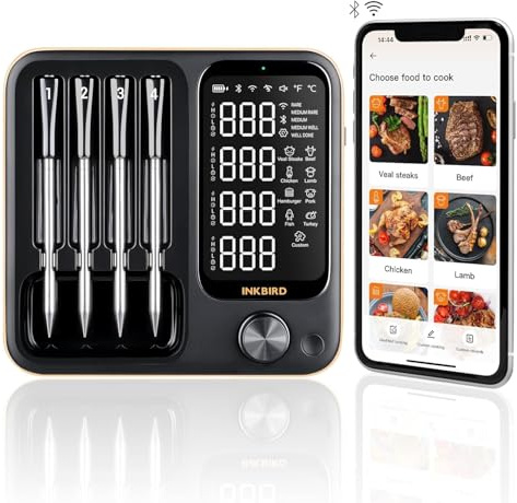 INKBIRD Wireless Meat Thermometer, WiFi & Bluetooth Meat Thermometer with 4 Probes,Unlimited Rang Food Temperature Probe with Smart APP for BBQ Grill Oven Smoker