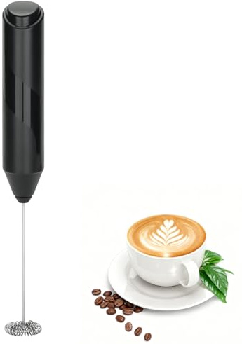 Qeelin Powerful Handheld Milk Frother, Battery-Operated Coffee Frother Wand with Stainless Steel Whisk, 14000RPM Speed Rotation Hand Drink Mixer for Coffee, Cappuccino (Black)