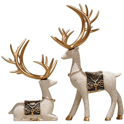 2pcs decoración de reno de reno de pie y resina sentada nórdica minimalista ciervo figura de ciervo decoraciones navideñas de de cuernos largos para sala de estar gabinete de vino de sala de est