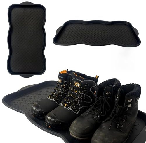 Boot Tray Boot Organiser Drip Tray - Durable Plastic Shoe Storage Mat with Grooves for Non-Slip, Side Handles, Curved Design Fits 3 Boots or Shoes - Ideal Shoe Organiser for Boots, Shoes, Wellies etc