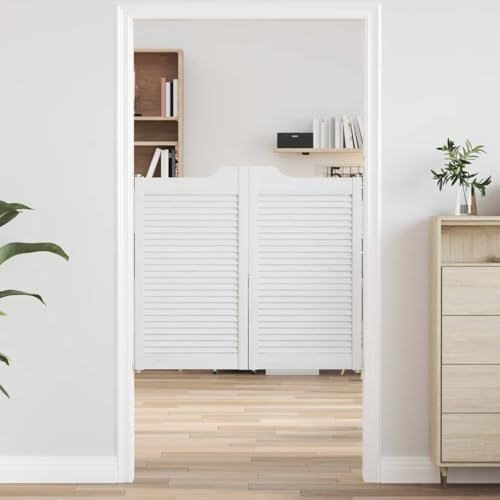 QJBSAVVA Schwingtüren Weiß Lamellen 90x100 cm Kiefernholz Massiv Modernes Design für Café Küche Flur Balkon