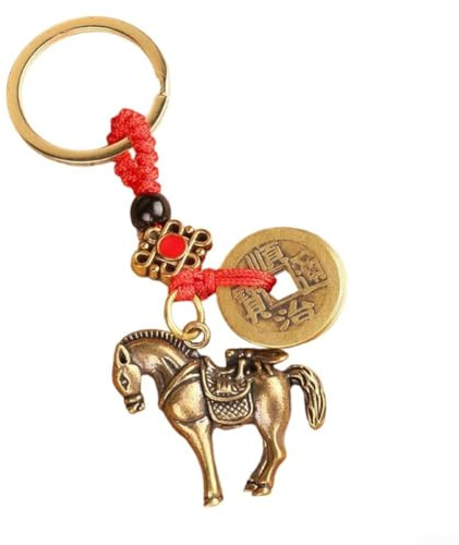 Porte-clés en laiton, style chinois, fait à la main, statue de cheval, décoration du Nouvel An, 1/5/10 pièces porte-bonheur (1 pièce)