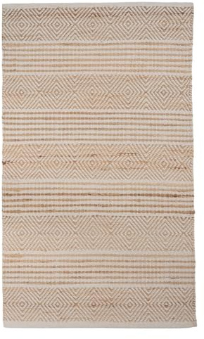 Home4You Handwebteppich – Teppich 70x140 cm – Jute & Wolle – Beige Weiß – Streifen & Ethnomuster – Naturfaser Bodenbelag