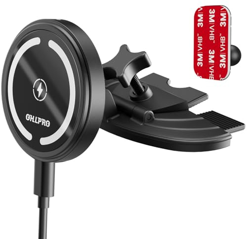 OHLPRO Magsafe Handyhalterung CD Schlitz Auto, Magnetische Autohalterung mit 15W Schnellladen, 360° Drehung & Einhandbedienung, Freisprecheinrichtung, Handyhalterung mit iPhone 12–17 Pro Max